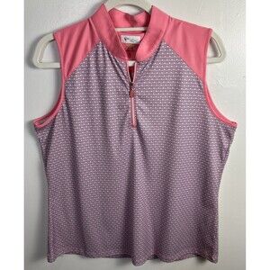 Greg Norman Play Dry Sleeveless Golf Tennis Shirt Pink  Faux Collar Size XL